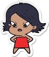 sticker of a cartoon stressed woman vector