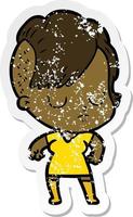 distressed sticker of a cartoon woman vector