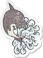 retro distressed sticker of a cartoon shark vector