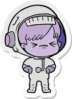 sticker of a angry cartoon space girl vector