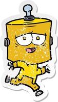 distressed sticker of a cartoon robot vector