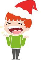 flat color illustration of a laughing man wearing santa hat vector