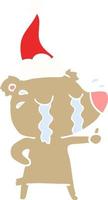 flat color illustration of a crying bear wearing santa hat vector