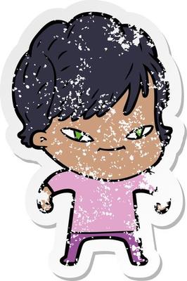 distressed sticker of a cartoon happy woman