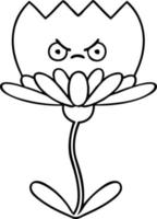 line drawing cartoon flower vector