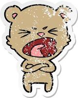 distressed sticker of a angry cartoon bear shouting vector