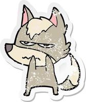 distressed sticker of a cartoon annoyed wolf vector