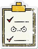 distressed sticker of a cute cartoon check list vector