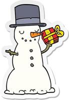 sticker of a cartoon christmas snowman vector