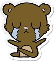 sticker of a crying cartoon bear vector