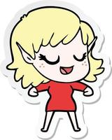 sticker of a happy cartoon elf girl vector