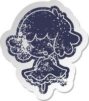 distressed old sticker of a cute kawaii girl vector