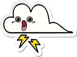 sticker of a cute cartoon storm cloud vector