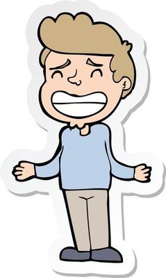 sticker of a cartoon boy shrugging
