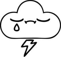 line drawing cartoon thunder cloud vector