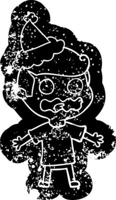 cartoon distressed icon of a man totally stressed out wearing santa hat