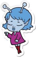 sticker of a cute alien girl cartoon vector