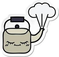 sticker of a cute cartoon steaming kettle vector