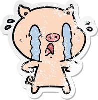 distressed sticker of a crying pig cartoon vector