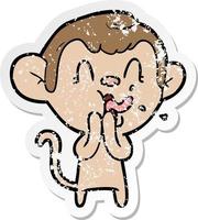 distressed sticker of a crazy cartoon monkey vector