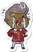 distressed sticker of a cartoon crying man vector