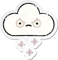 distressed sticker of a cute cartoon snow cloud vector