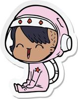 sticker of a happy cartoon space girl vector