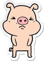 sticker of a cartoon grumpy pig vector