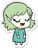 sticker of a happy cartoon elf girl vector