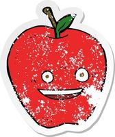 retro distressed sticker of a cartoon happy apple vector
