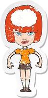 retro distressed sticker of a cartoon woman with idea vector
