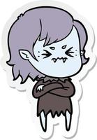 sticker of a annoyed cartoon vampire girl vector