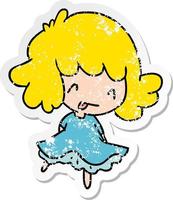 distressed sticker cartoon of a cute kawaii girl vector