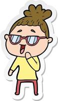 sticker of a cartoon happy woman wearing spectacles vector