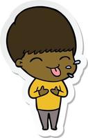 sticker of a funny cartoon boy vector