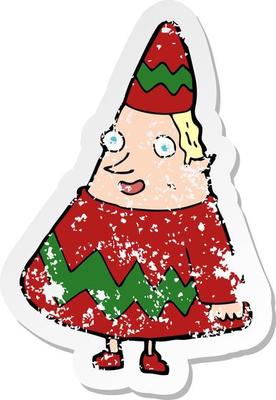 retro distressed sticker of a cartoon elf