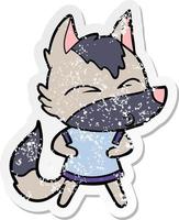 distressed sticker of a cartoon wolf whistling vector