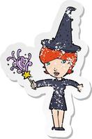 retro distressed sticker of a cartoon halloween witch vector