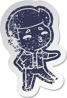 distressed old sticker kawaii 1950 cute boy vector