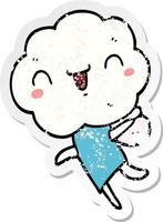 distressed sticker of a cute cartoon cloud head creature vector