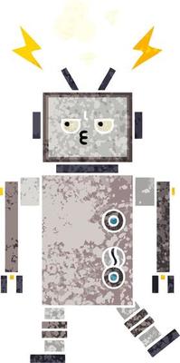 retro illustration style cartoon robot
