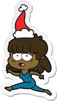 sticker cartoon of a tired woman wearing santa hat vector