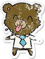 distressed sticker of a rude cartoon bear boss vector