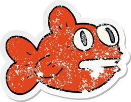 distressed sticker of a cartoon fish vector