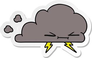 sticker cartoon of a grumpy lightening cloud vector