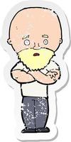 retro distressed sticker of a cartoon shocked bald man with beard vector