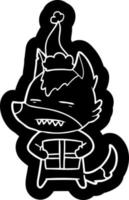 icono de dibujos animados de un lobo con un regalo con sombrero de santa vector