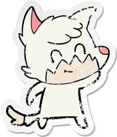 distressed sticker of a cartoon friendly fox vector