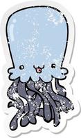 distressed sticker of a cartoon octopus vector