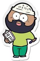 sticker of a cartoon bearded man with clipboard and pen vector